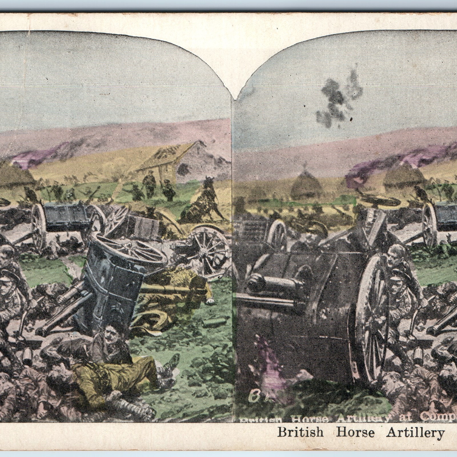 c1910s WWI Compiegne, France Commune British Artillery Art Stereoview Army V47