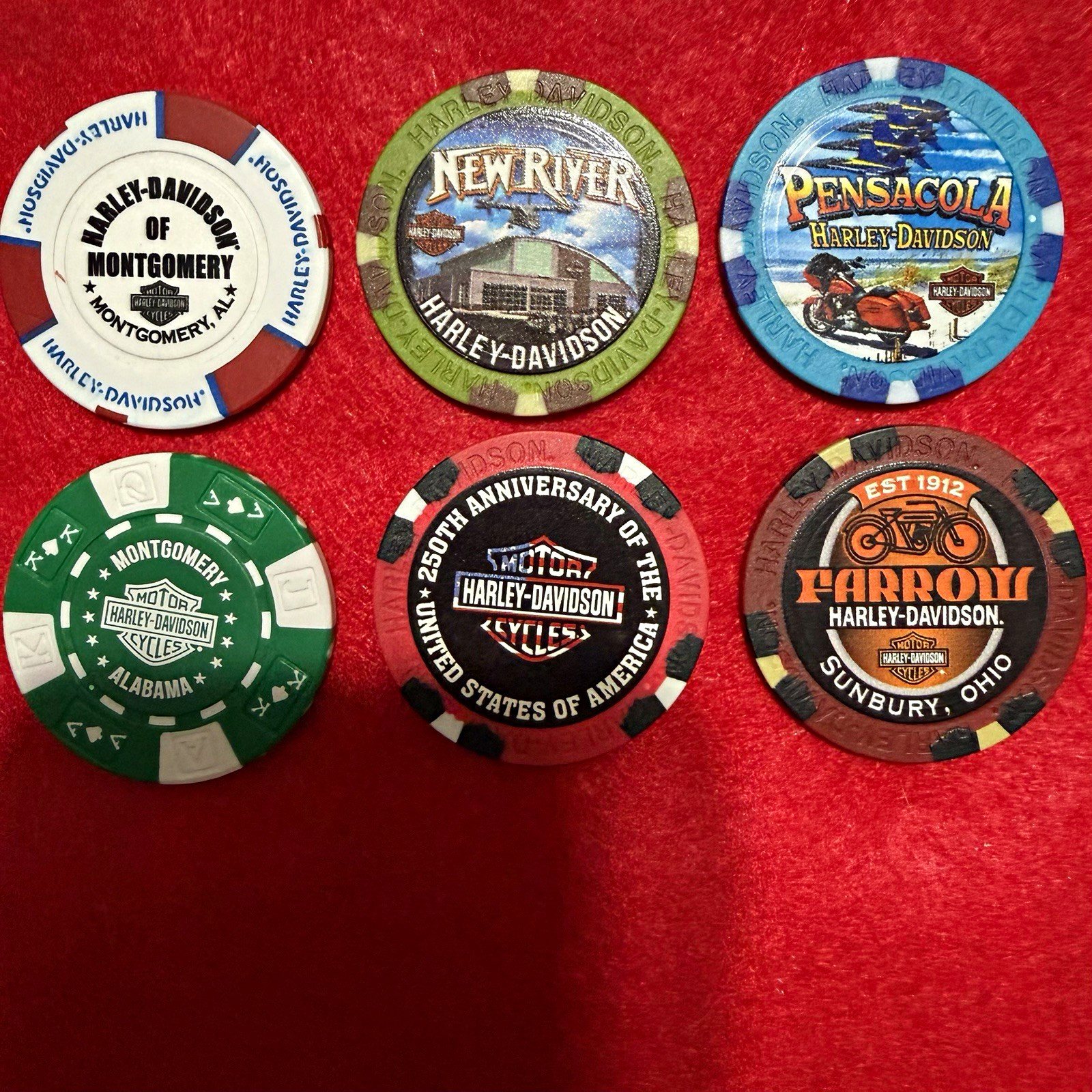 Harley-Davidson Dealer Poker Chip Lot of of 6. . Al, Fl,Oh,NC Harley-Davidson Dealer Poker Chip Lot of of 6. . Al, Fl,Oh,NC
