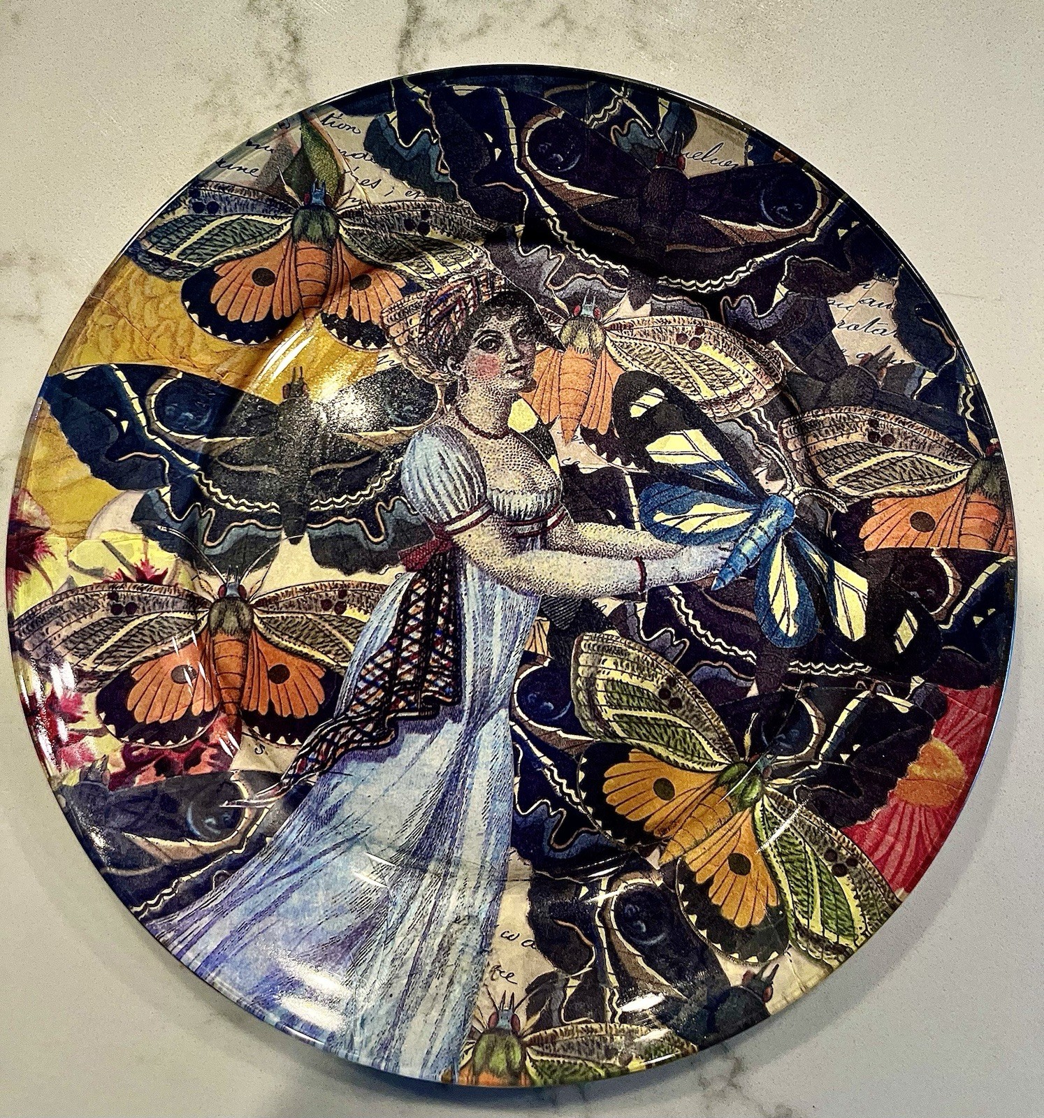 RARE John Derian HAND SIGNED Vintage Decoupage Art Plate 8” RARE John Derian HAND SIGNED Vintage Decoupage Art Plate 8”