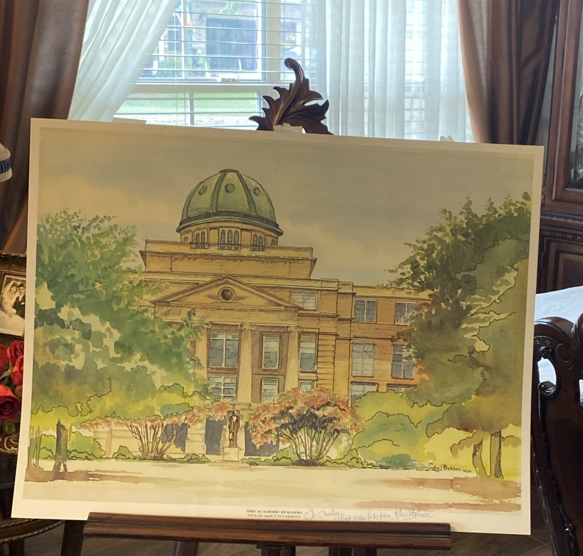 Vintage Texas A&M university watercolor Print by Sohail Bukhari signed & Dated Vintage Texas A&M university watercolor Print by Sohail Bukhari signed & Dated