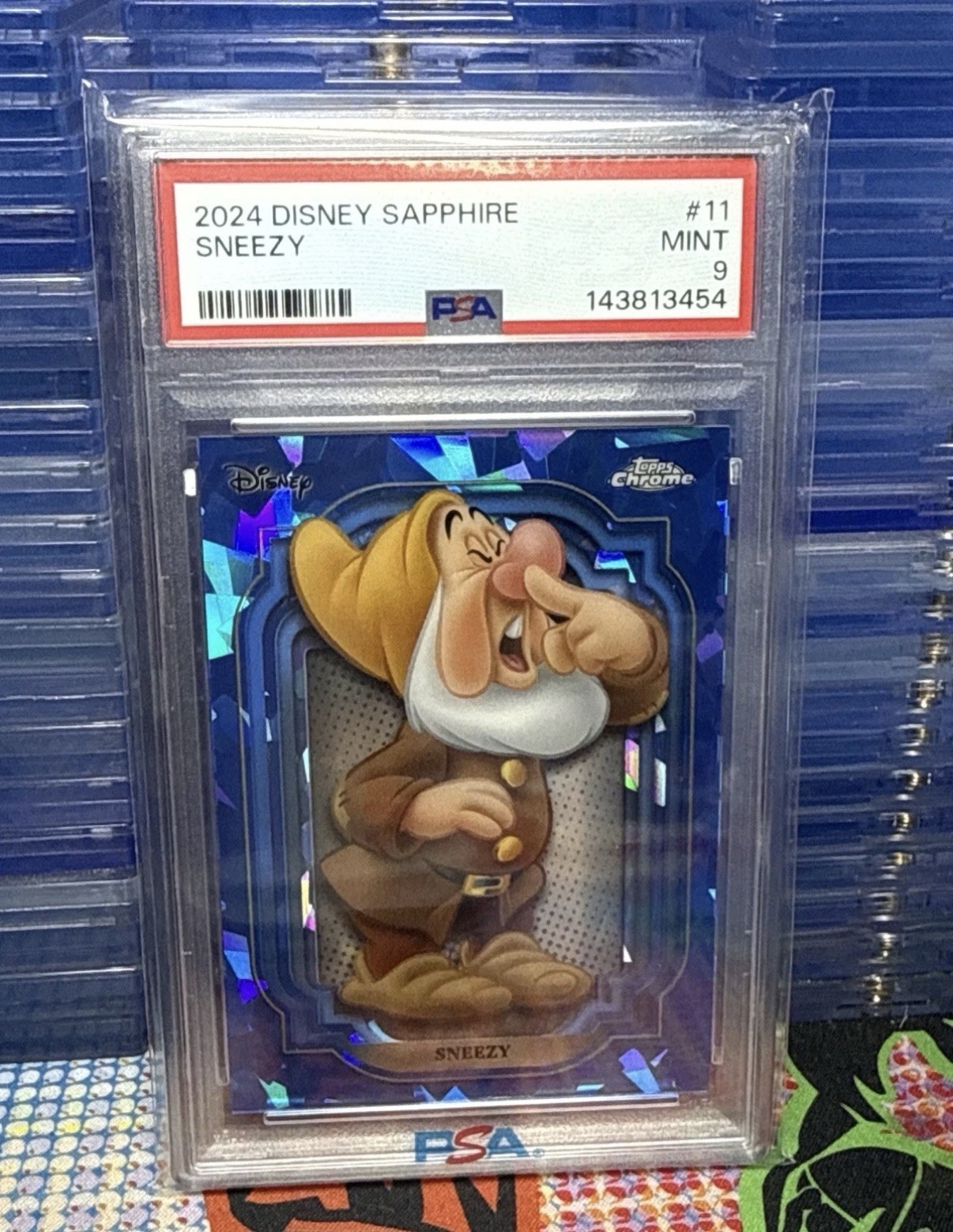 PSA 9 SNEEZY 2024 TOPPS CHROME DISNEY SAPPHIRE #11