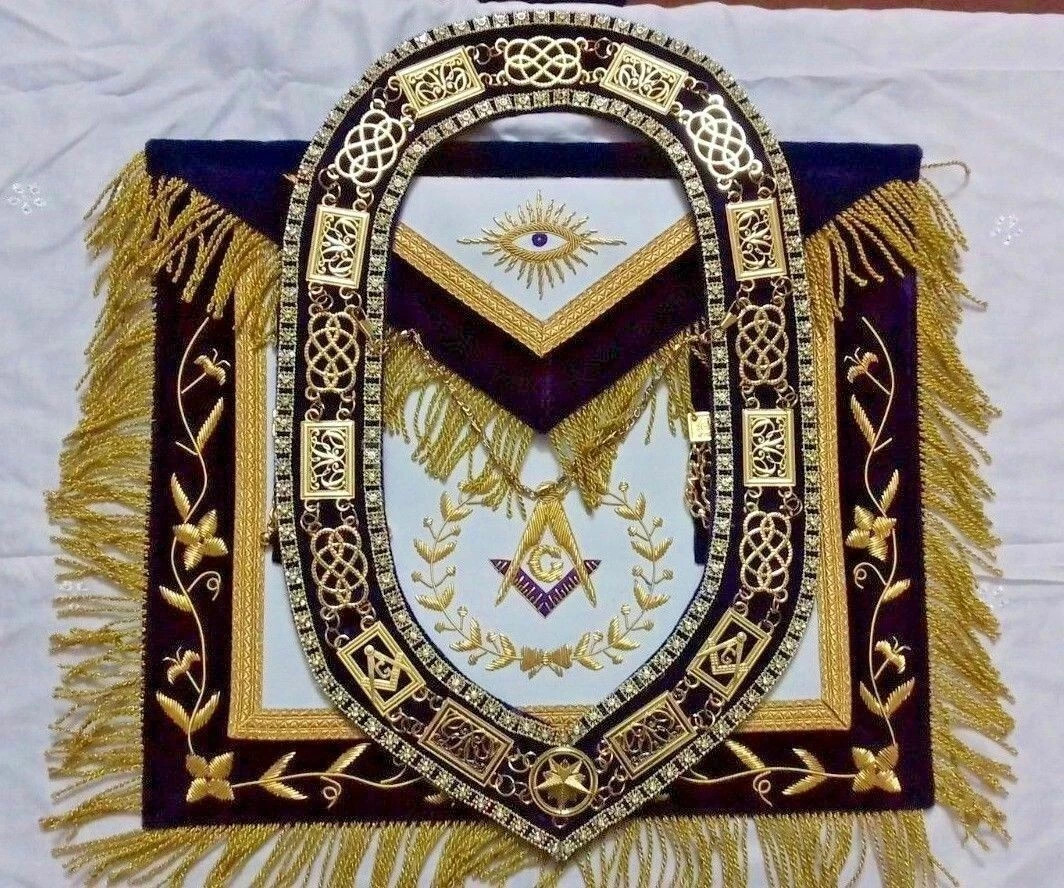 Masonic Regalia Grand Lodge Master Mason Apron Hand Embroidered Wth Chain Collar Masonic Regalia Grand Lodge Master Mason Apron Hand Embroidered Wth Chain Collar