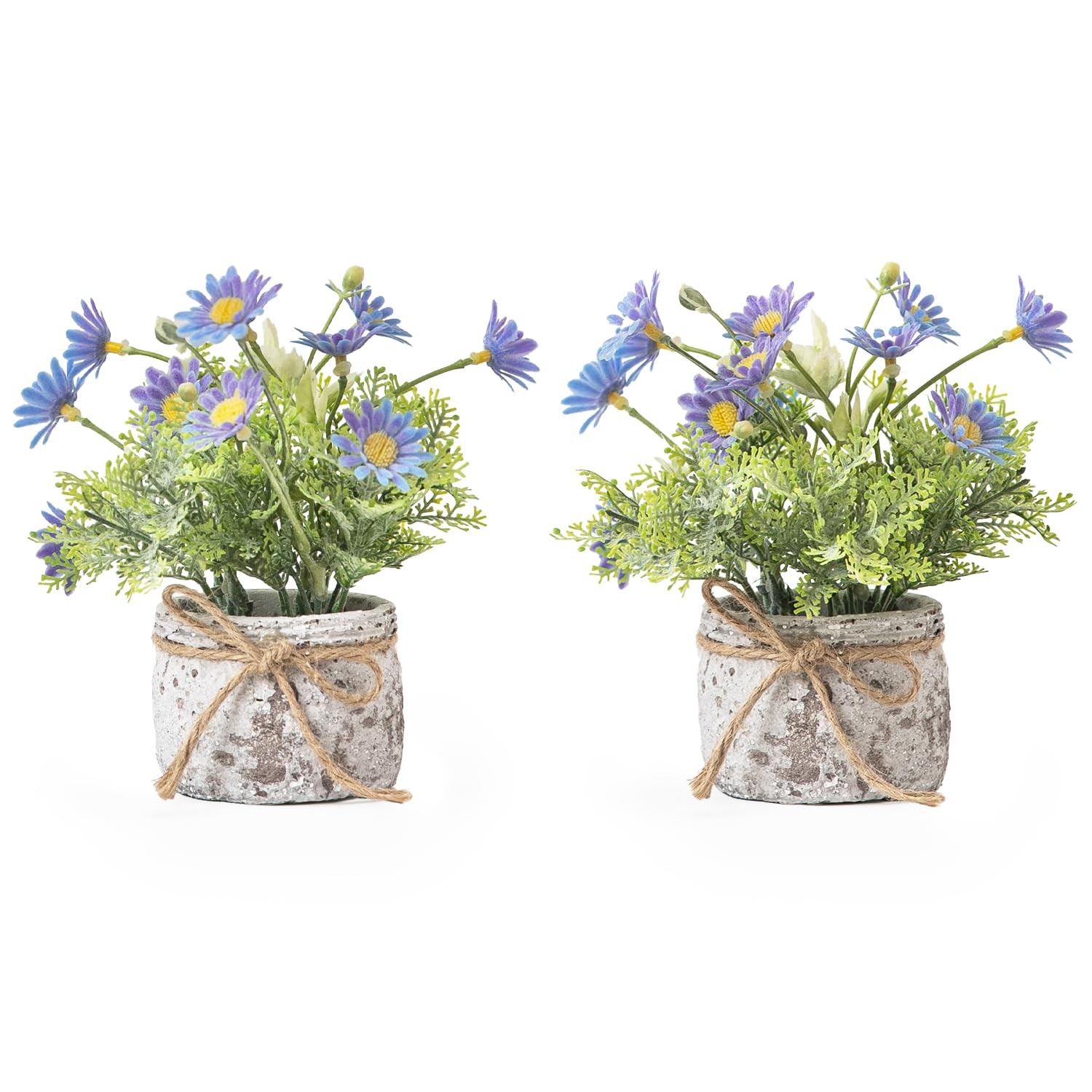 Blue Daisies Flower 2pcs Small Artificial Plants Bathroom Decor
