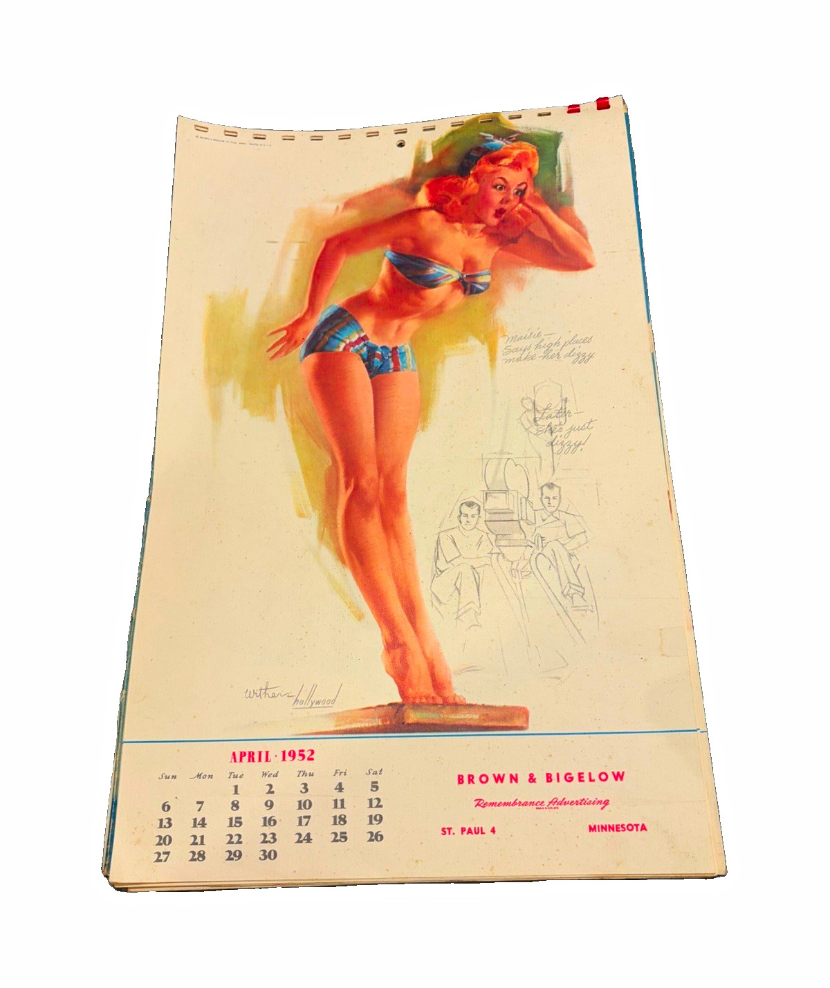 Brown & Bigelow 1952 Remembrance Advertising Pin-Up Wall Calendar
