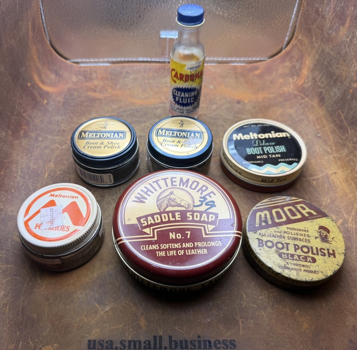 Vintage Shoe Polish Advertising Lot Whittemore Meltonian MODR Carbona 7 Pc