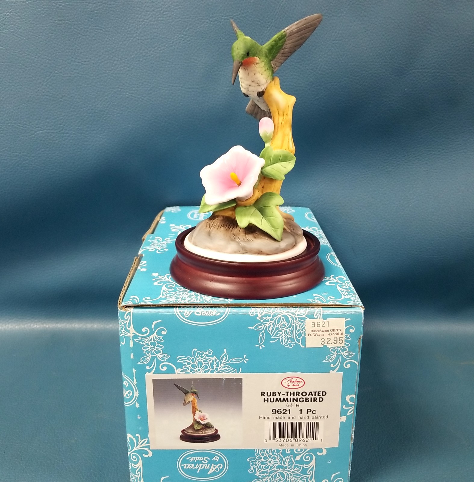 Vintage Andrea By Sadek Ruby Throated Hummingbird Figurine #9621 In Box