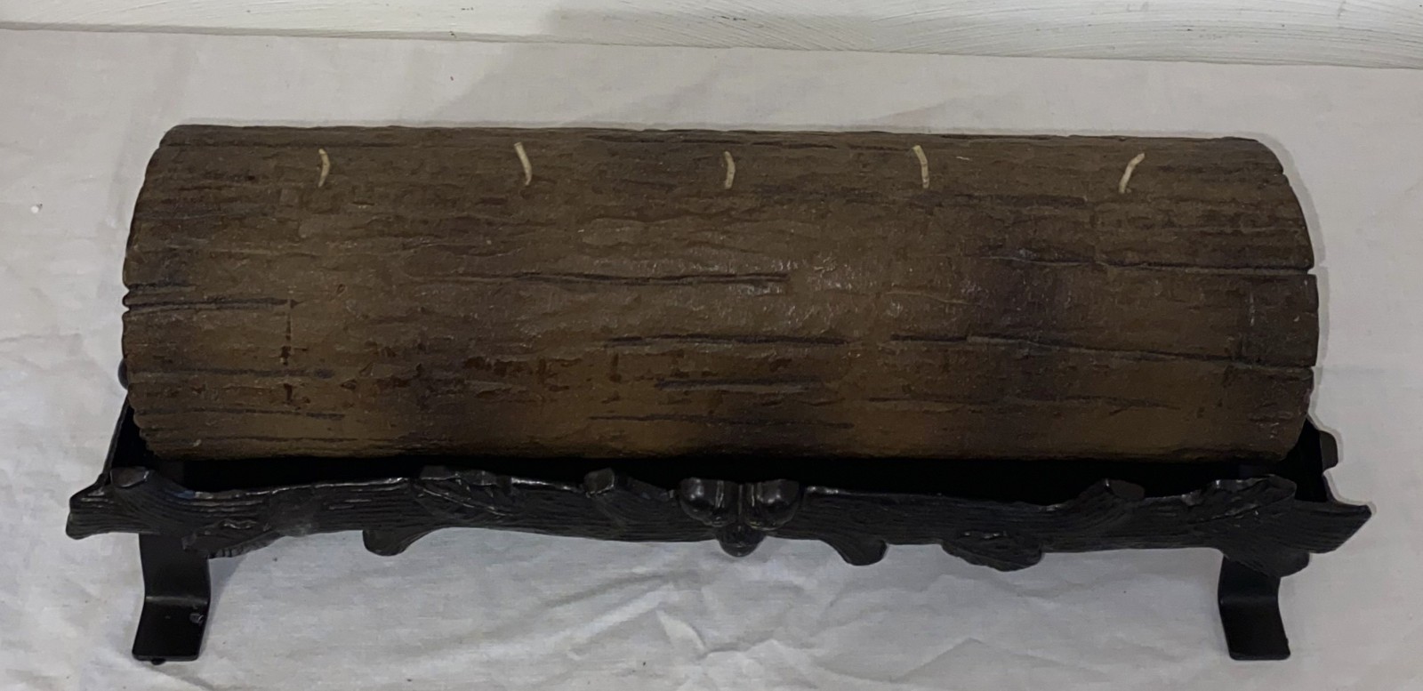 Partylite Brown Yule Log 5 Wick Candle & Metal Stand Holder Rare (WITHOUT BOXES)