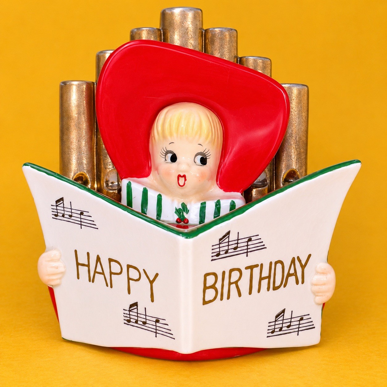 ULTRA RARE TMJ Vtg Happy Birthday Figurine Candle Holder Choir Girl Napco Lefton