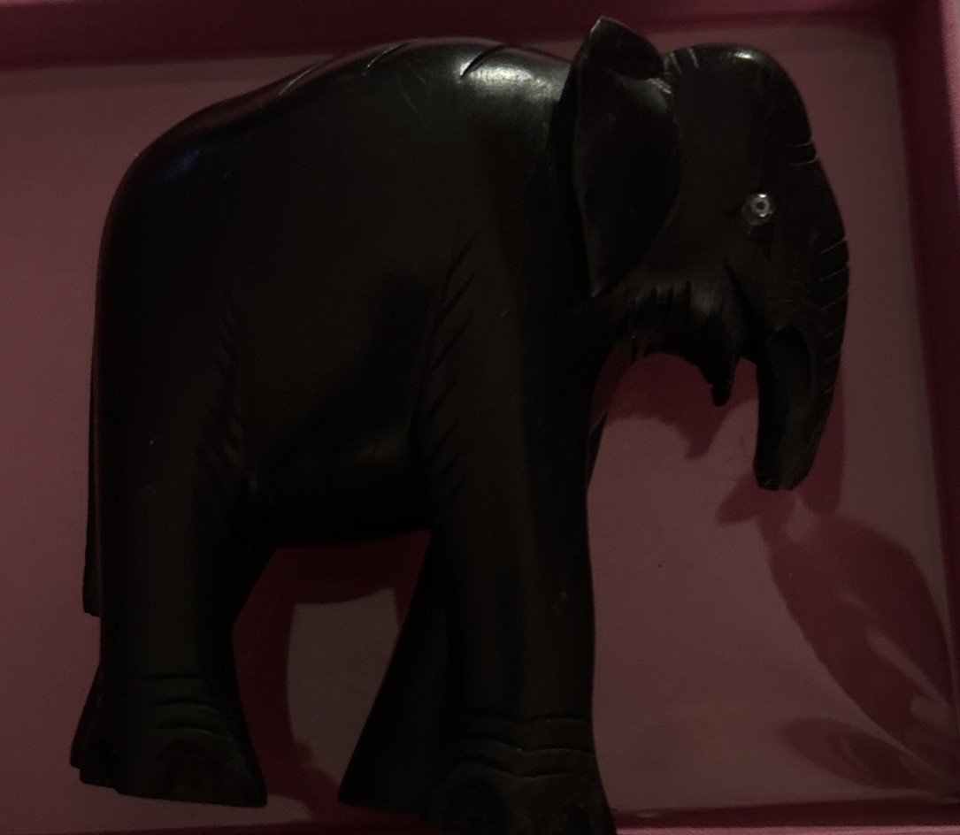 Small Hand Carved Wooden Elephant Figure Ebony Figurine 4” tall Small Hand Carved Wooden Elephant Figure Ebony Figurine 4” tall