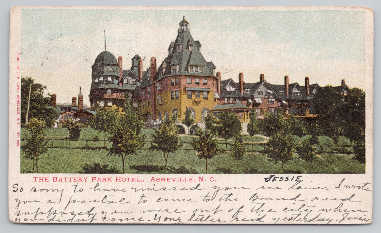 1904 Asheville, North Carolina Battery Park Hotel Undb Vintage Postcard A2