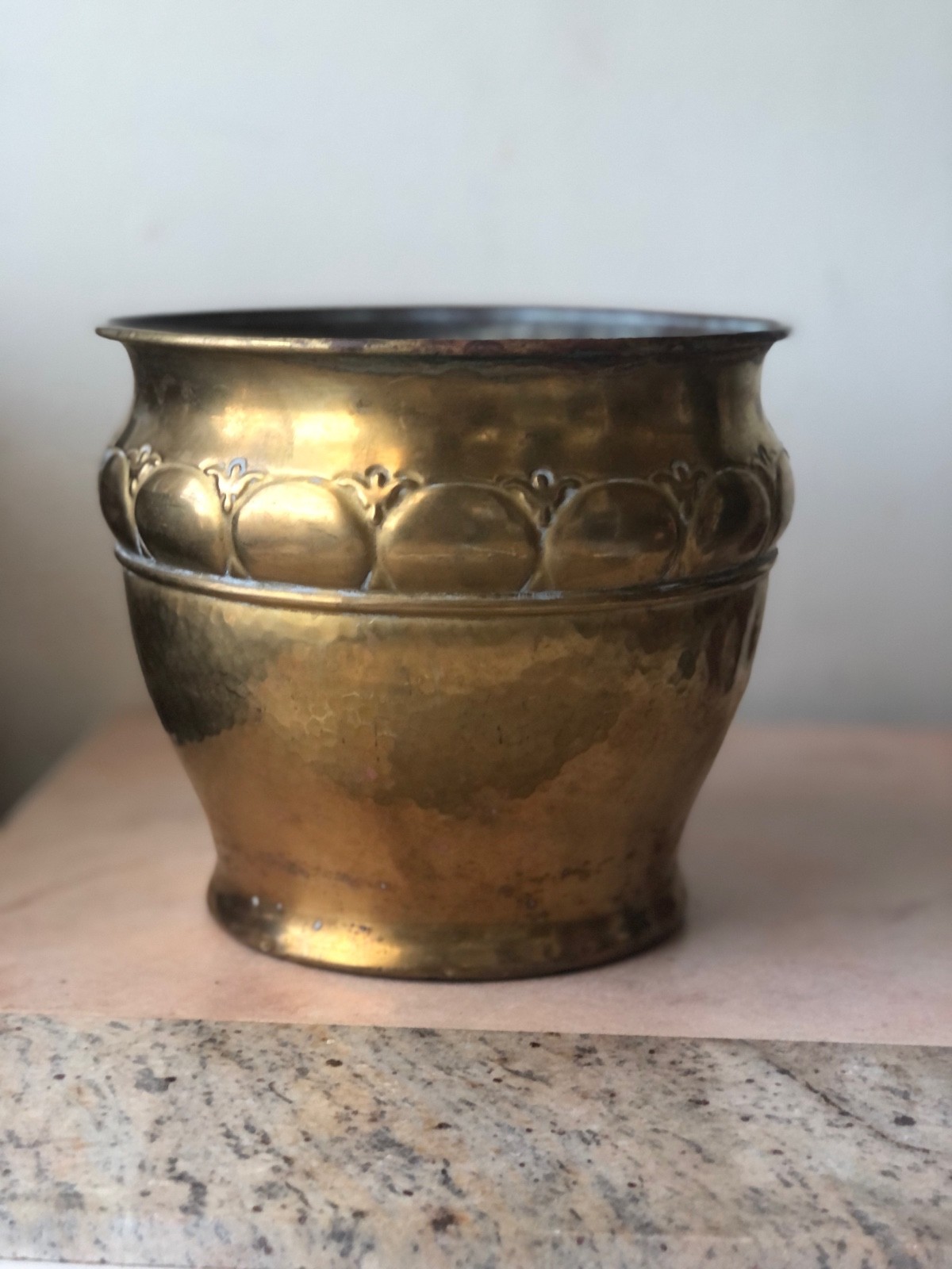 Gorgeous Vintage or Antique Hammered Brass Jardiniere  Ornate Flower / Plant Pot