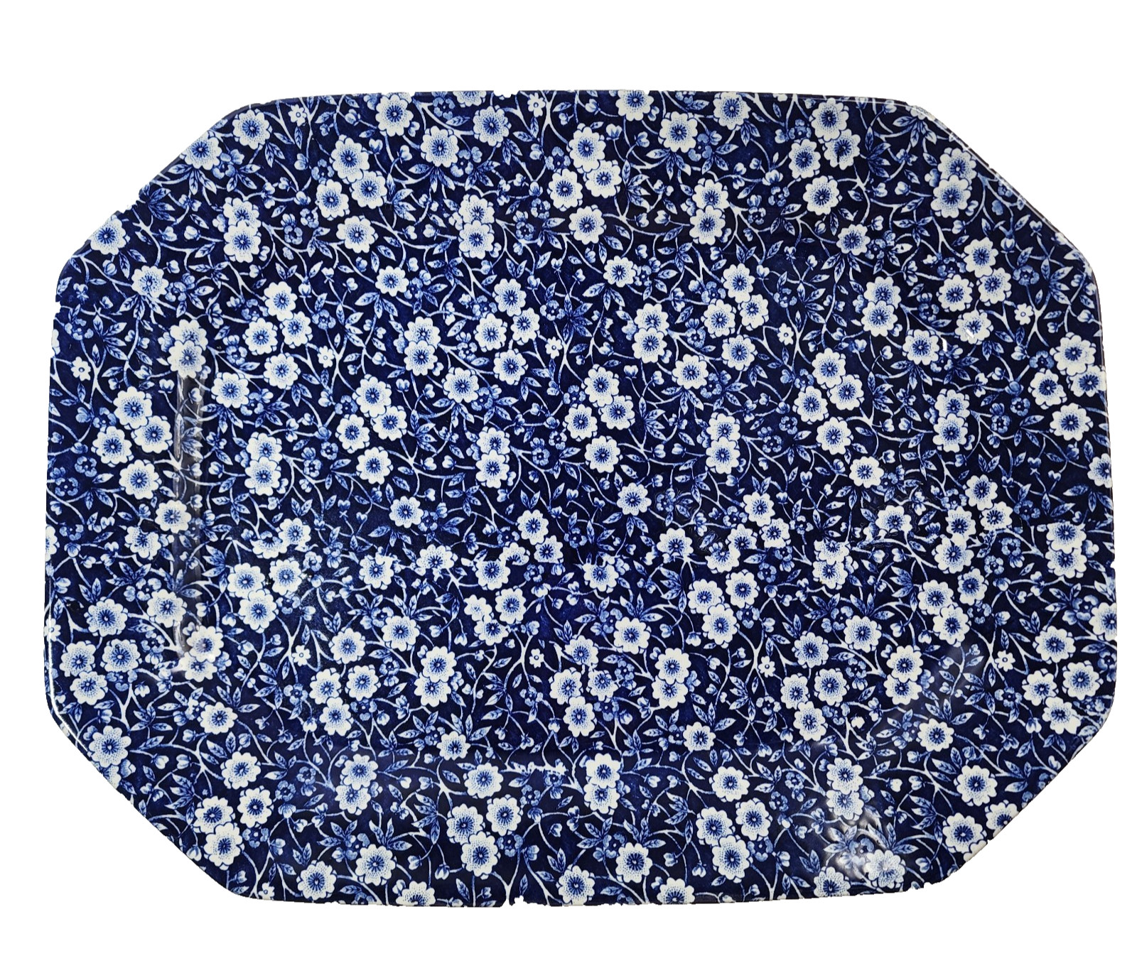 Vintage Crownford Staffordshire Blue Calico Serving Platter 15.5