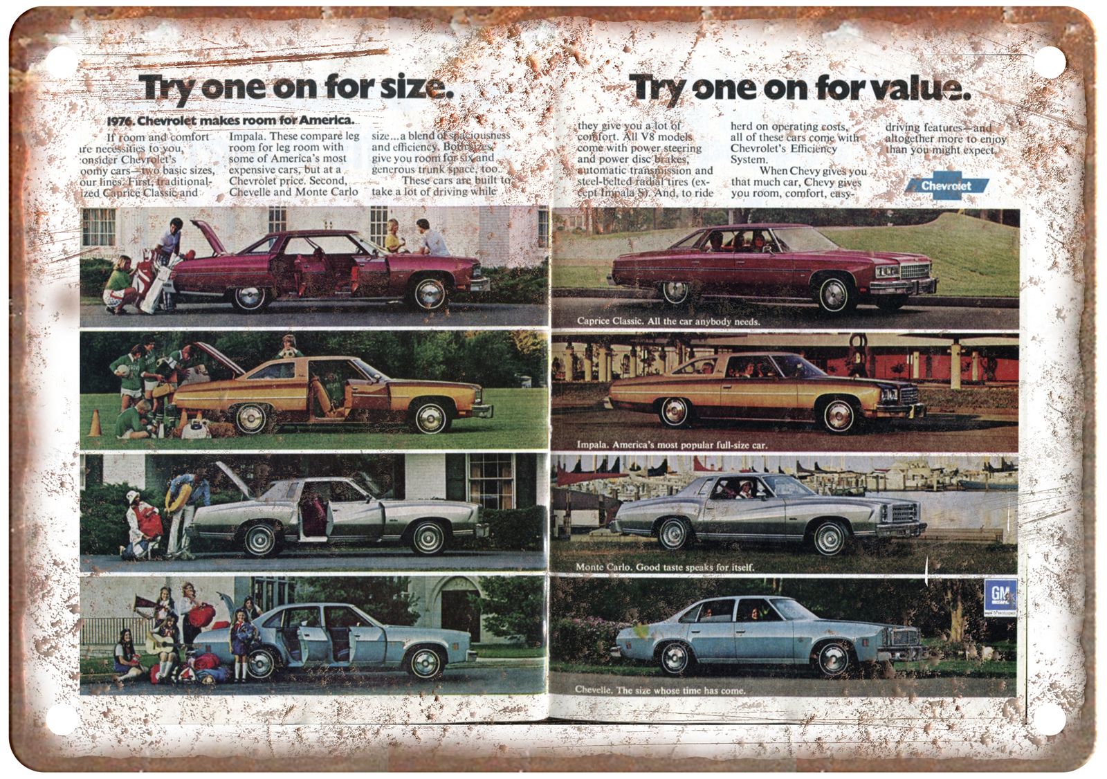 Metal Sign - 1976 Chevrolet Caprice Classic Ad - Retro Look Reproduction A10587 Metal Sign - 1976 Chevrolet Caprice Classic Ad - Retro Look Reproduction A10587