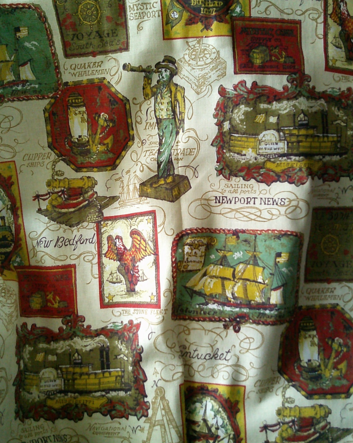 Vintage 40s-60s SAILING TO ALL PORTS Heavy Cotton Fabric MCM 5+ Yards Vintage 40s-60s SAILING TO ALL PORTS Heavy Cotton Fabric MCM 5+ Yards