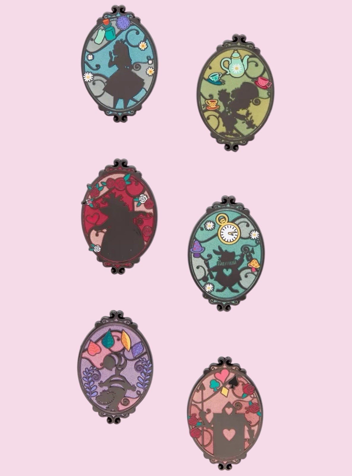 Disney Alice In Wonderland Silhouette Blind Box Enamel Pin - Full Set 6