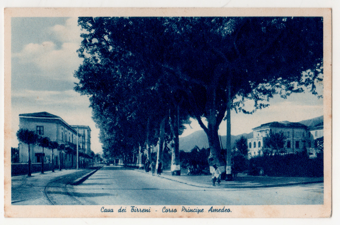 A6 POSTCARD CAVA DEI TIRRENI CORSO PRINCE AMEDEO TRAVELLED 1940 SALERNO RARE