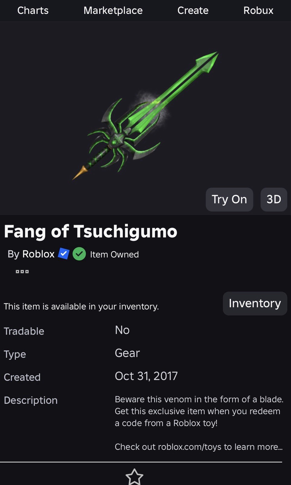 ROBLOX Fang of Tsuchigumo *RARE EFFECT ITEM* - CODE Sent Via Messages ROBLOX Fang of Tsuchigumo *RARE EFFECT ITEM* - CODE Sent Via Messages