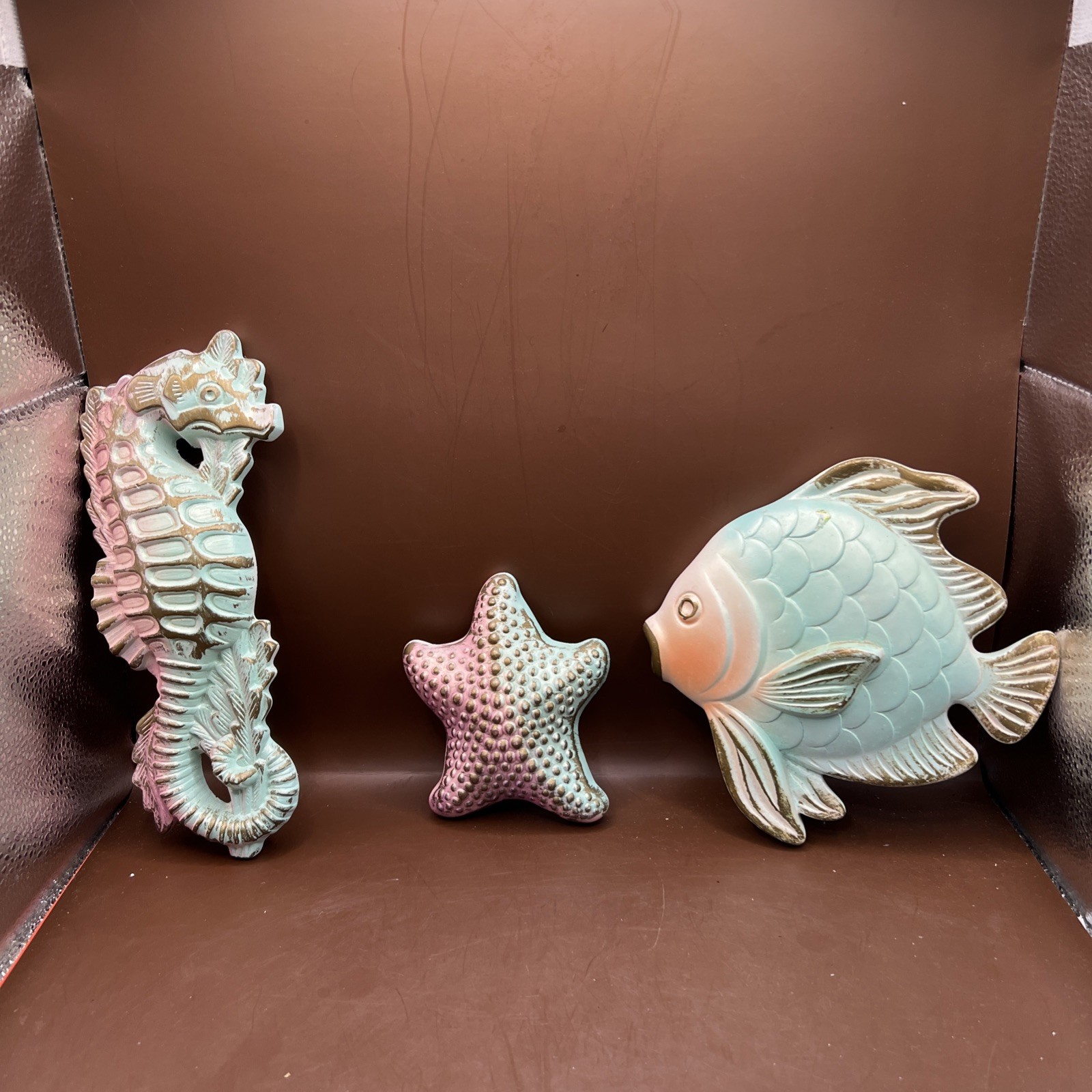 Vintage 1967 Miller Studio Chalkware Fish Starfish Sea Horse set of 3