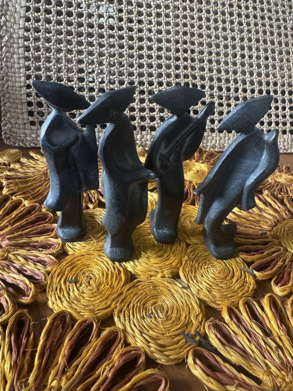 Vintage Japanese Statues FigureSet Of 4 Cast Iron Mid Century Modern Paperweight