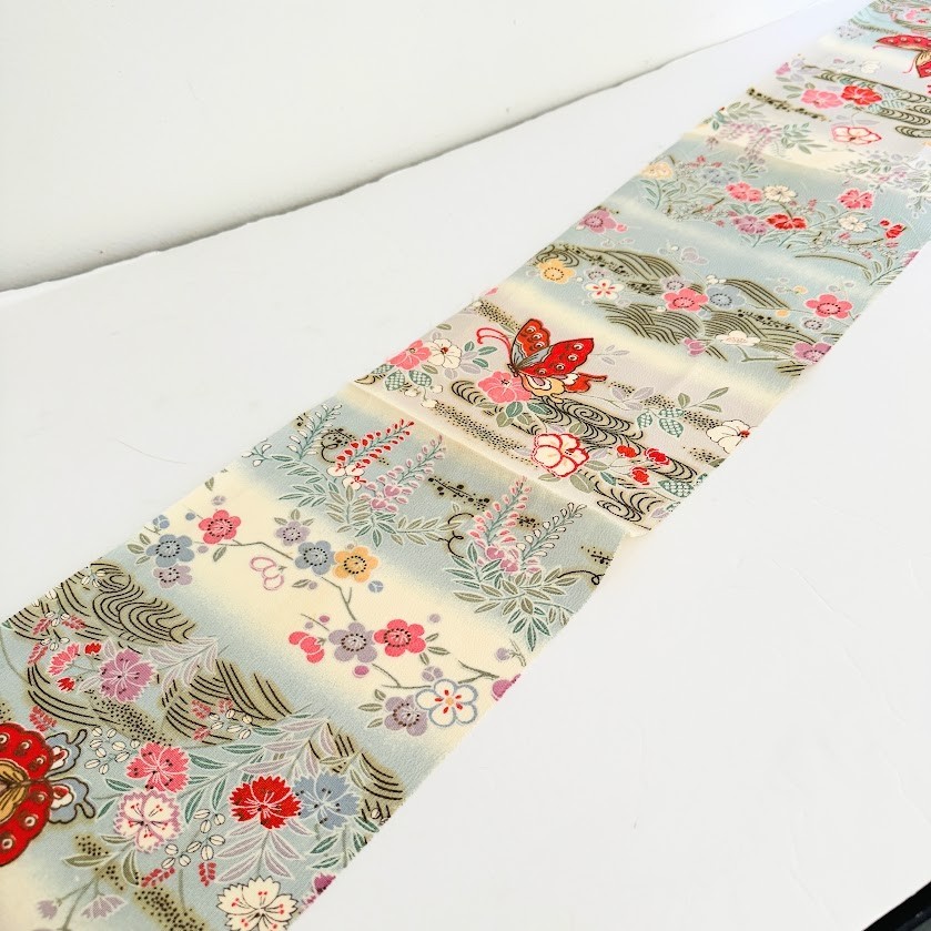 Moth Dance #D 7x81-2.25yd LONG Vintage Japanese Chirimen Kimono Silk Fabric CK90
