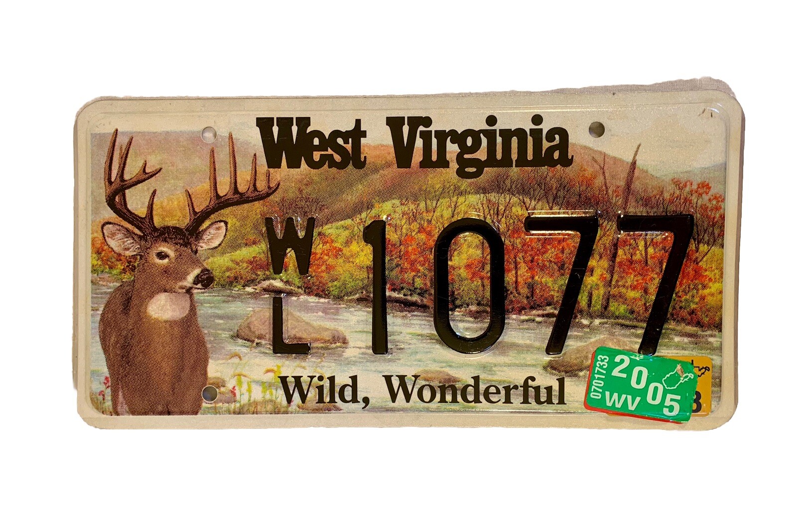 West Virginia DEER WILDLIFE Speciality License Plate WV ~ WL1077 ~ Hunting 2005 West Virginia DEER WILDLIFE Speciality License Plate WV ~ WL1077 ~ Hunting 2005