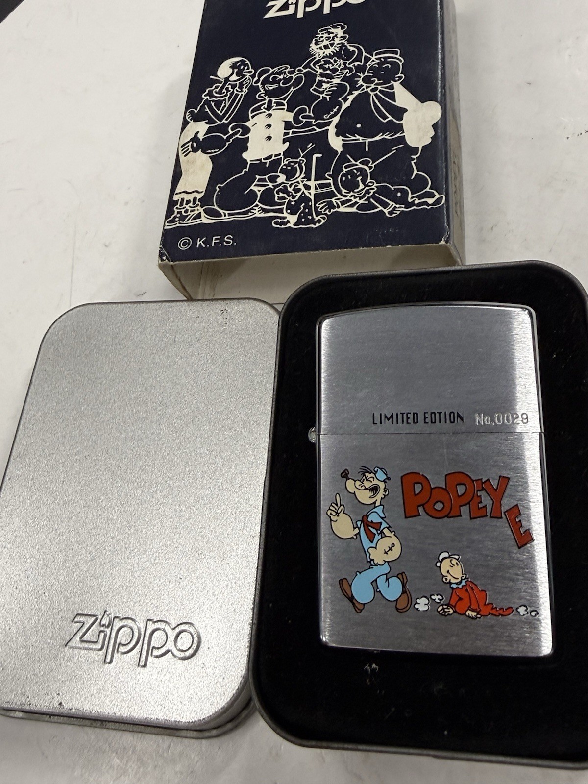ZIPPO 1999 POPEYE & SWEET PEA LIMITED EDITON LIGHTER UNFIRED IN BOX H234 ZIPPO 1999 POPEYE & SWEET PEA LIMITED EDITON LIGHTER UNFIRED IN BOX H234