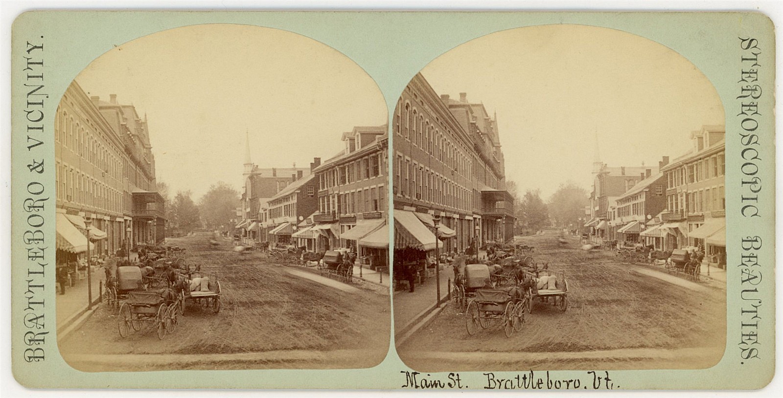 VERMONT STEREOVIEW - Brattleboro - Main Street - CL Howe 1870s