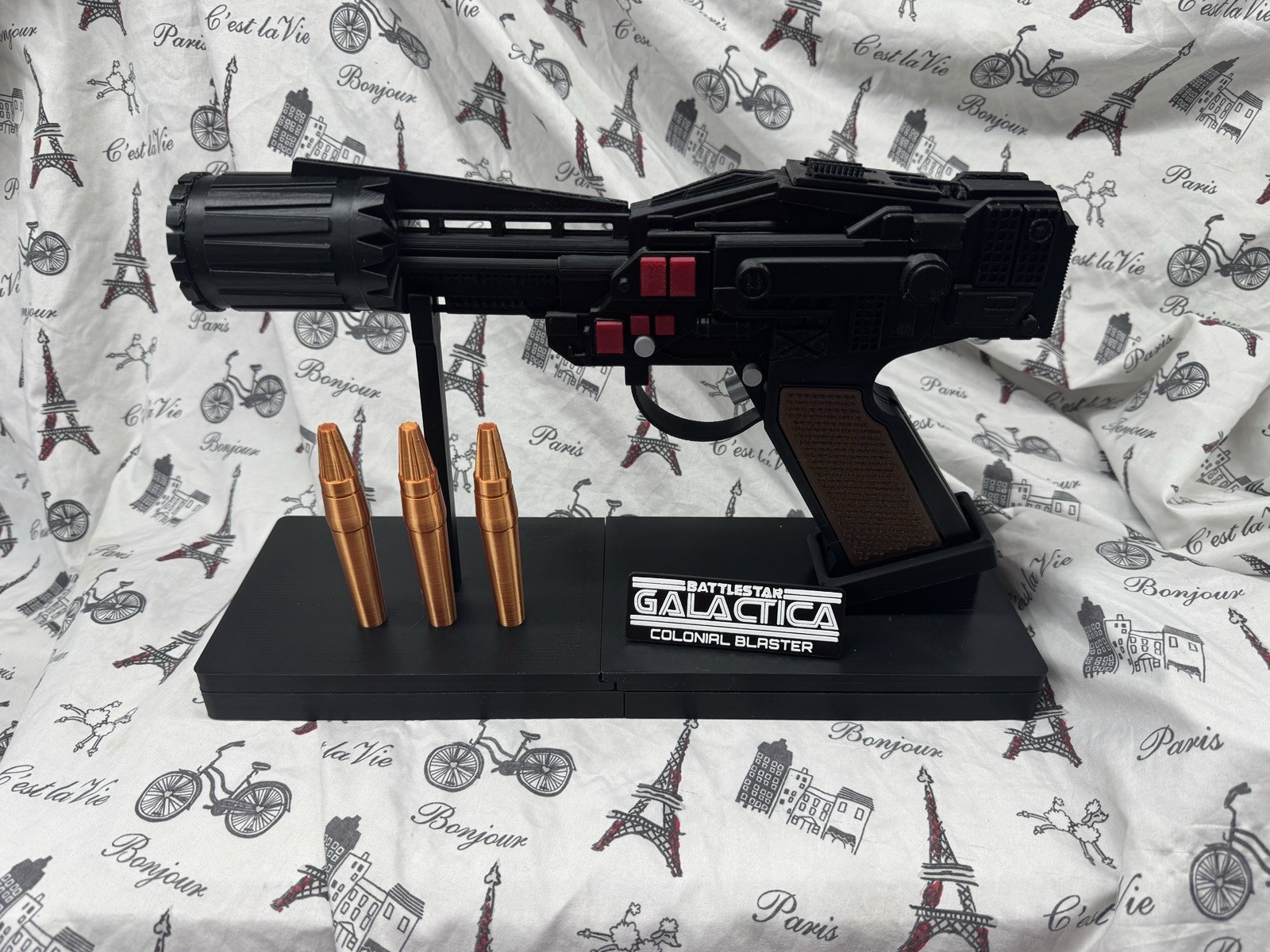 Battlestar Galactica 1978 Colonial Blaster Prop with stand 3d print Battlestar Galactica 1978 Colonial Blaster Prop with stand 3d print