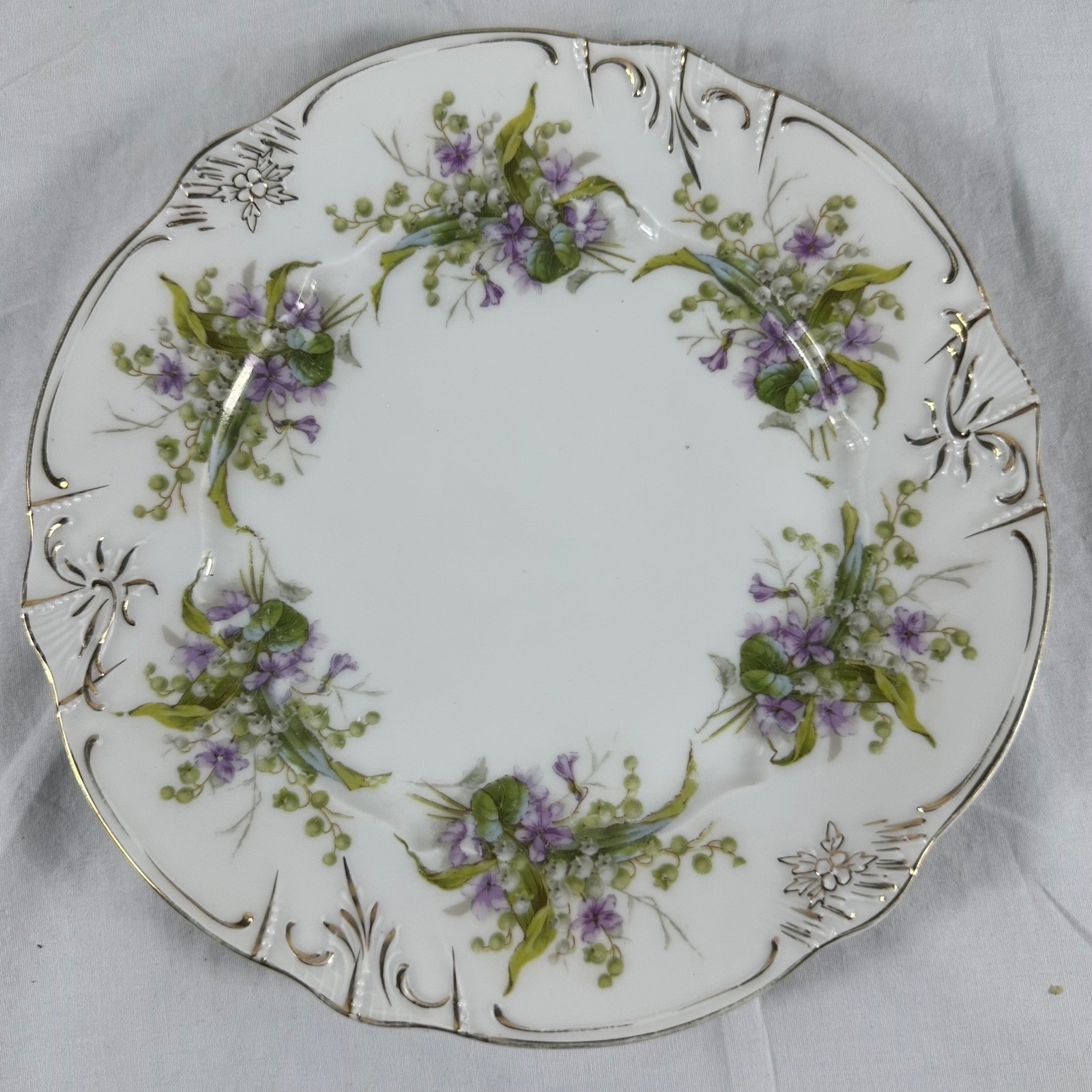 ANTQ Carl Tielsch CT Altwasser Germany Porcelain Plates Purple Violets 4 set 8