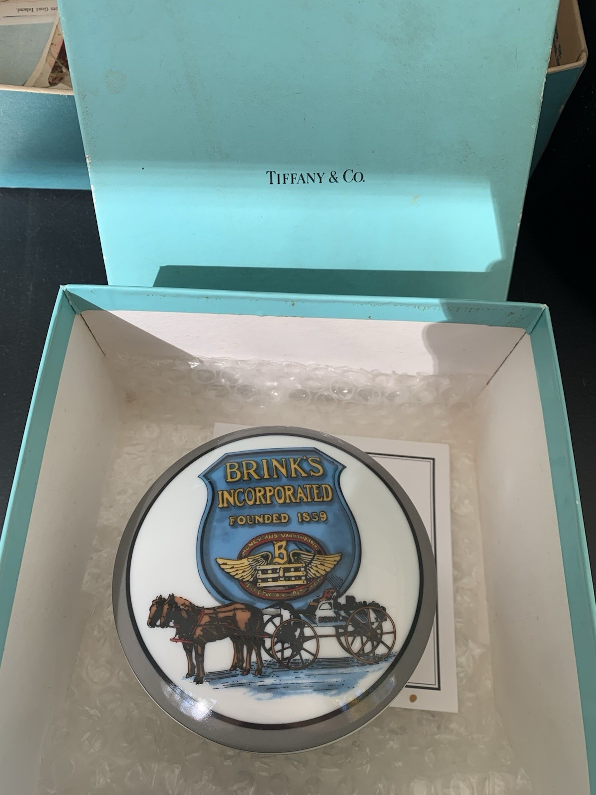 Vintage Tiffany Co Brink’s Security Anniversary Porcelain Trinket Box Jewelry