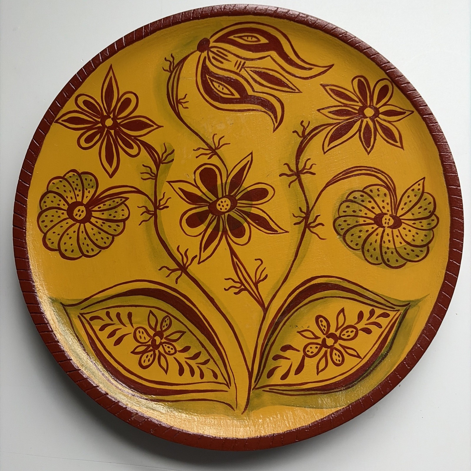 Cheryl Hence Connecticut 1996 Signed Redware Wood Plate Folk Art ~ Artist Signed Cheryl Hence Connecticut 1996 Signed Redware Wood Plate Folk Art ~ Artist Signed