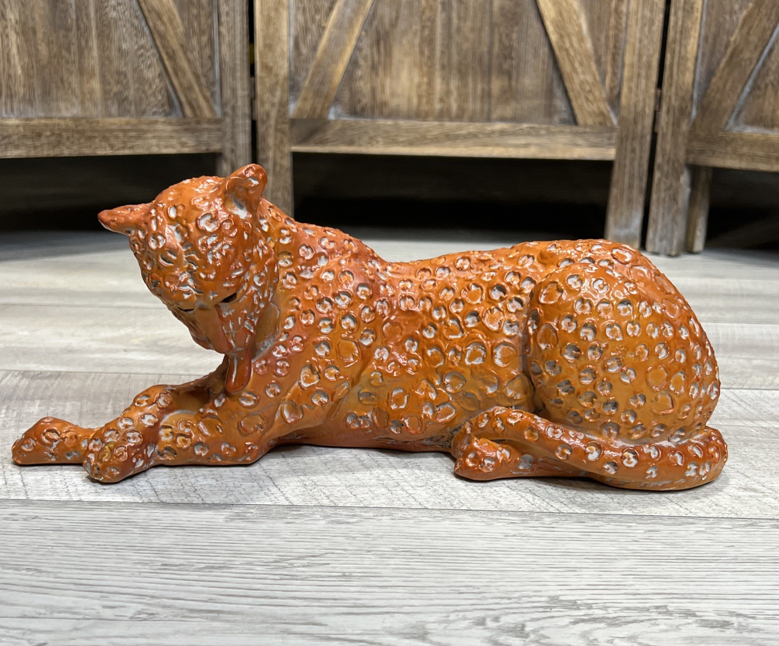 Vtg Jaru California Pottery 14” Leopard Chalkware Sculpture Statue Estate Find