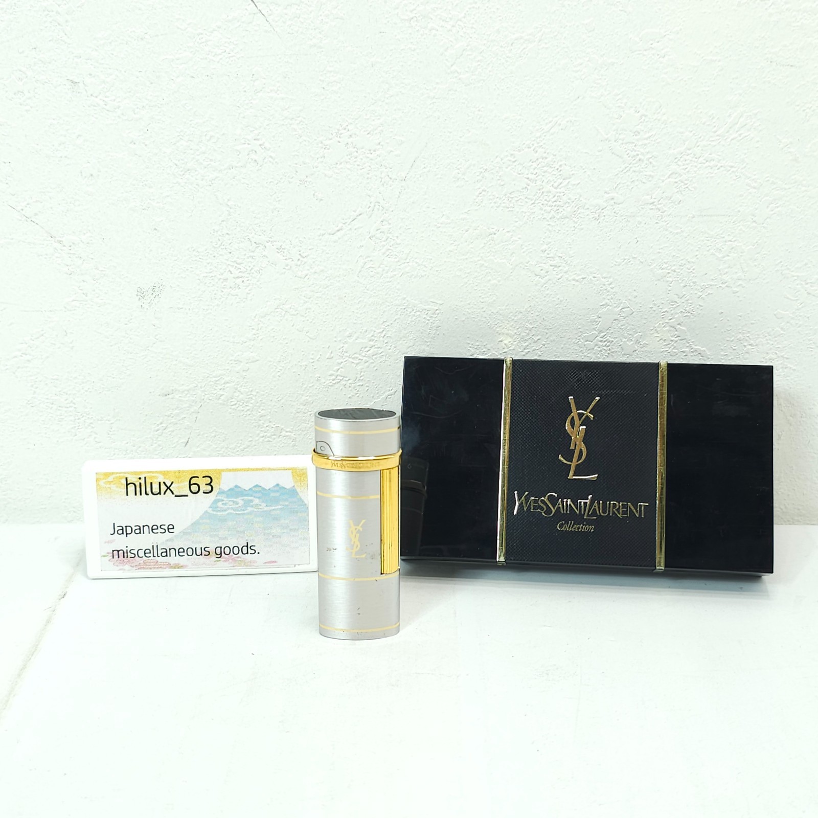 YVES SAINT LAURENT YSL Gas Lighter Silver Gold /w box Ignition confirmed Vintage