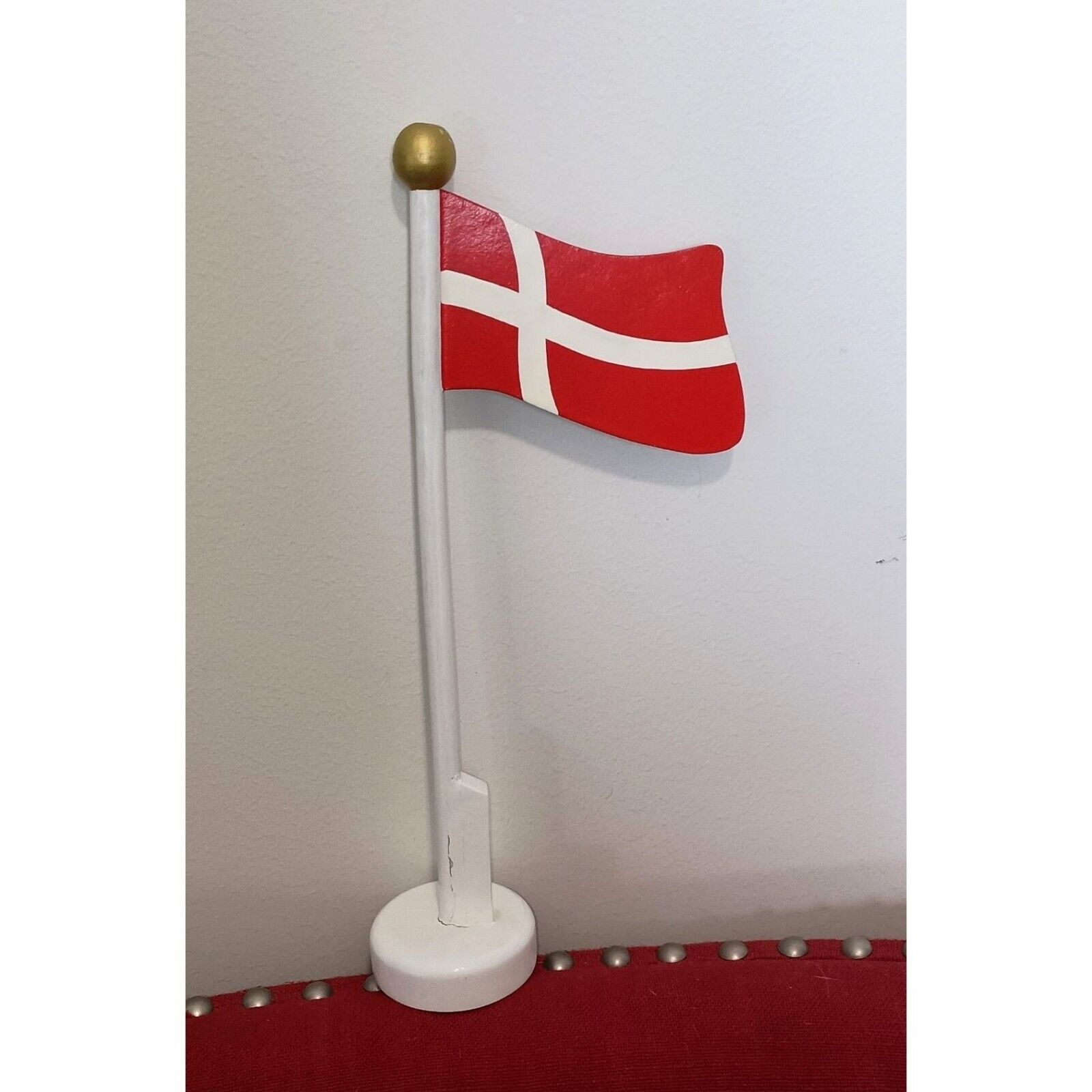 Wooden Danish Denmark Flag on Base Tabletop Birthday Decoration Display 11\