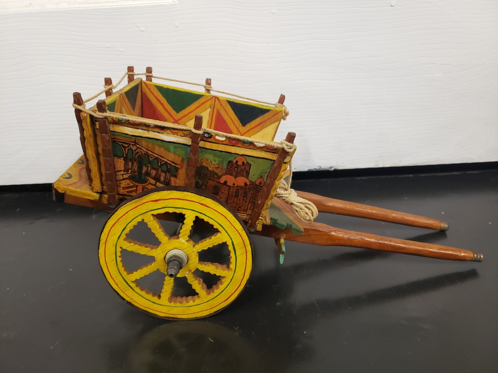 Mid 20th Century Hand Painted Italian Sicilian Cart Carrettino Wooden Folk Art