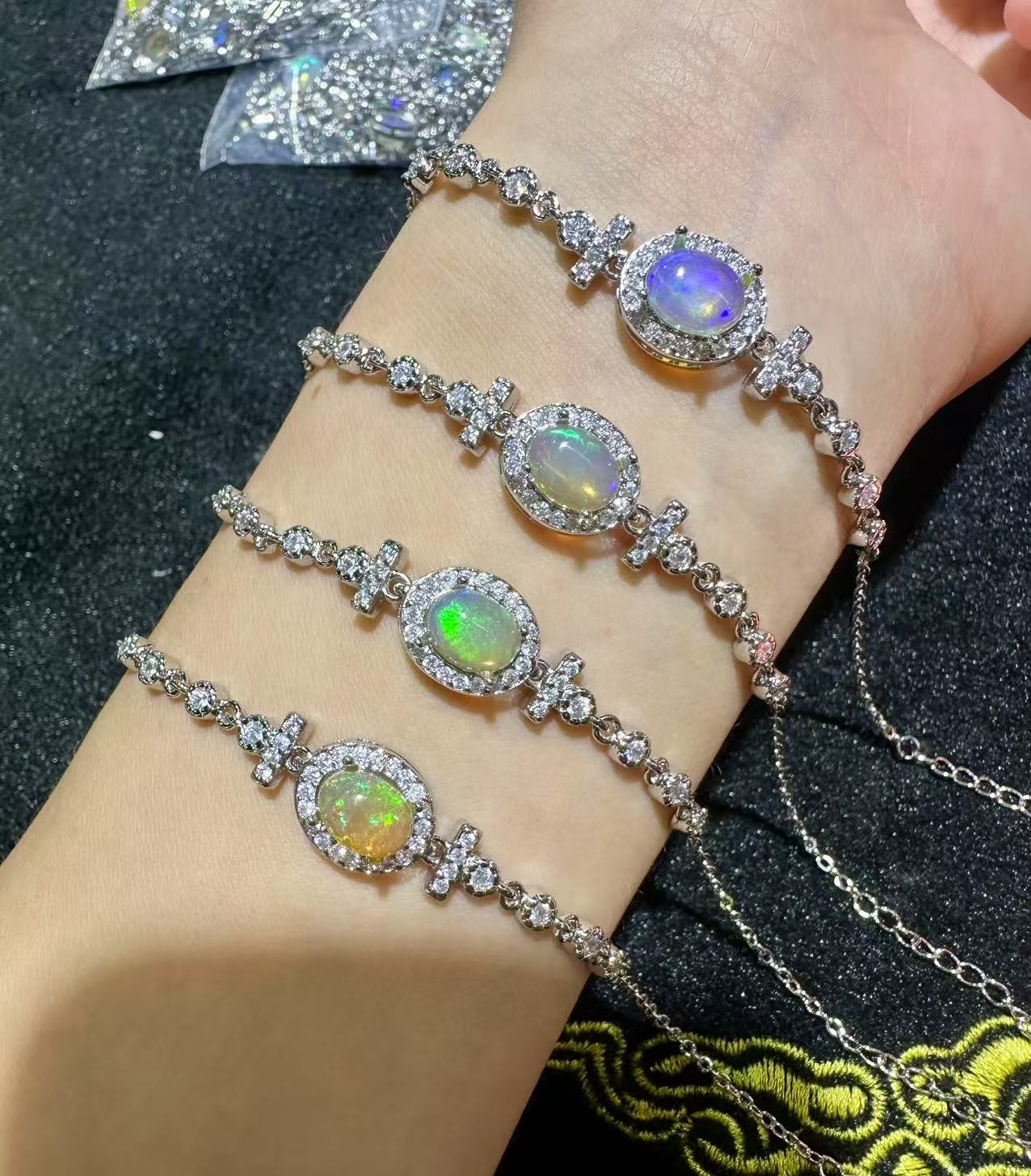 Natural Ethiopian opal bracelet with sterling silver opal cabochon bracelet Natural Ethiopian opal bracelet with sterling silver opal cabochon bracelet