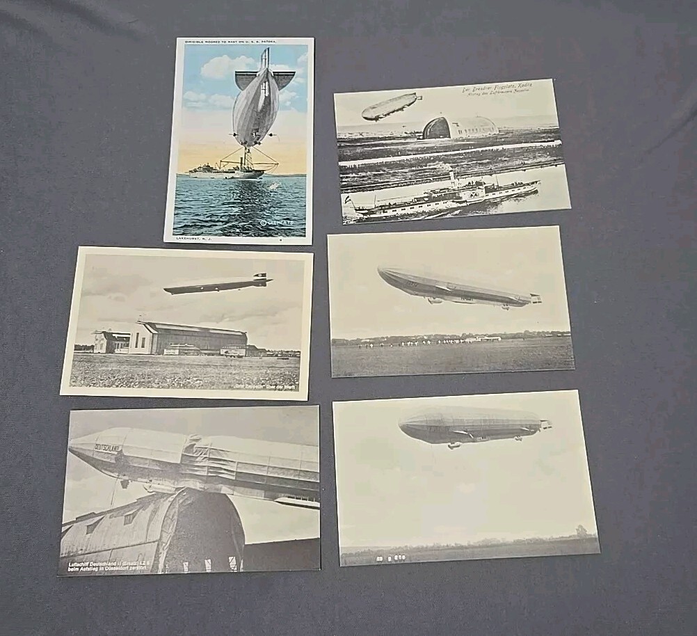Set 6 Vintage Dirigible / Zeppelin  RPPC Postcard 5 German, 1 New Jersey 