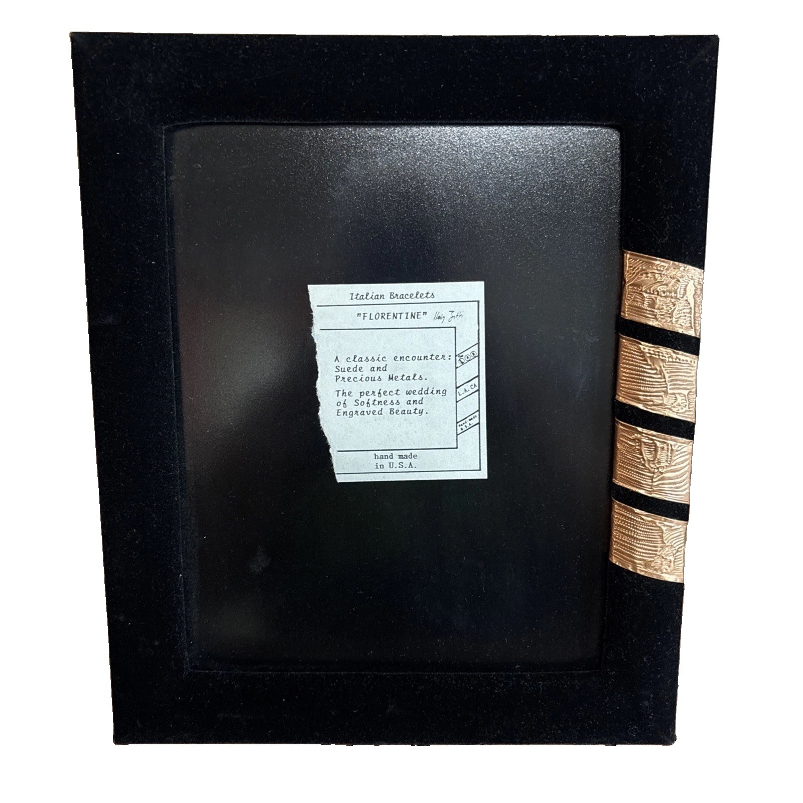 Vintage RARE Black Velvet 8X10” Picture Frame W/ Embossed Copper Band Accents