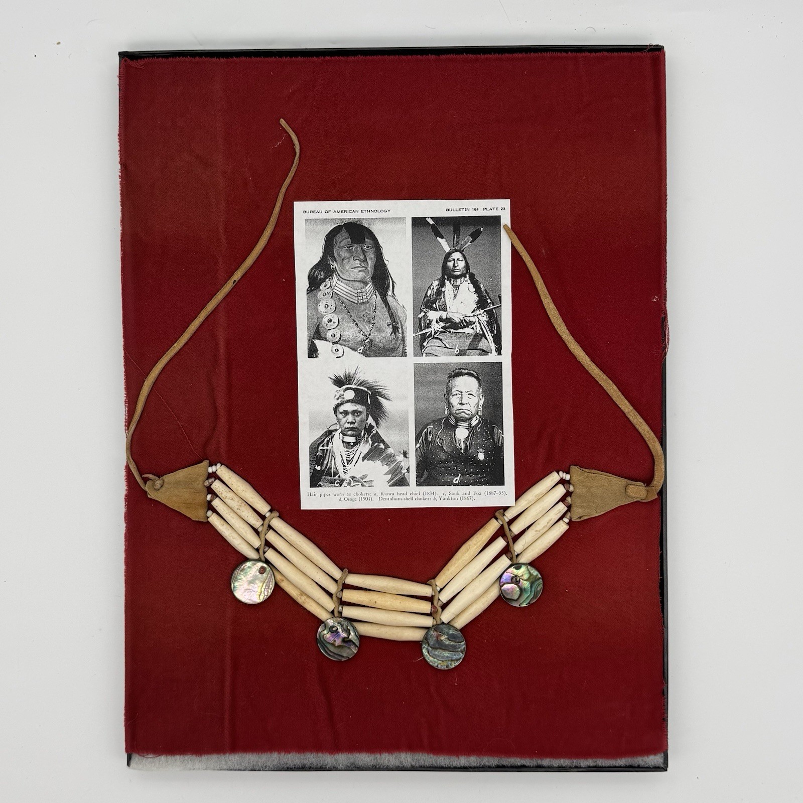 Vintage Native American Style Bone Hair Pipe Choker Abalone Framed Smithsonian