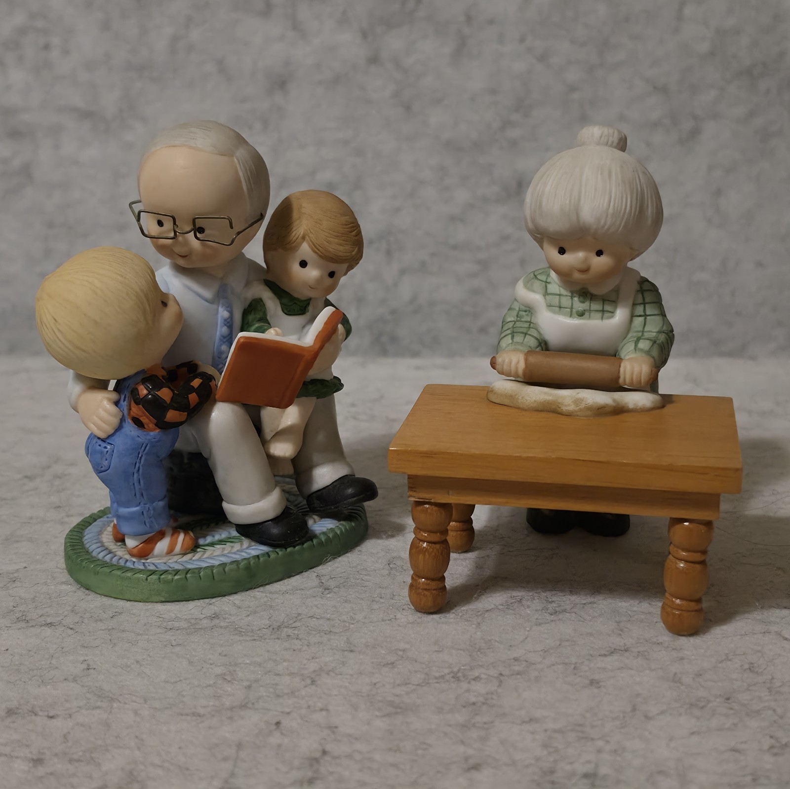 Vintage Enesco Country Cousins Grandparents Set Grandpa Reading Grandma Baking