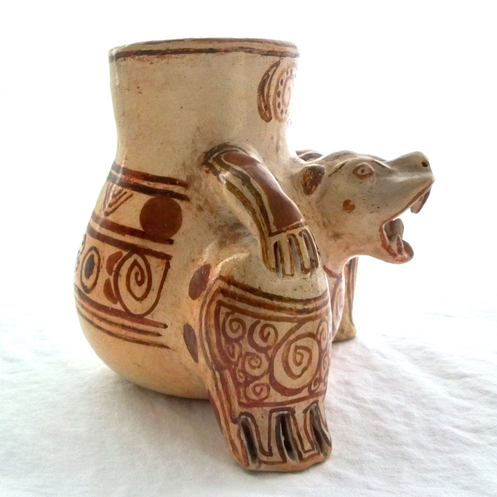 Vtg Nicoya Effigy Pottery Vessel Jaguar Pre-Columbian Style Terracotta Ceramics