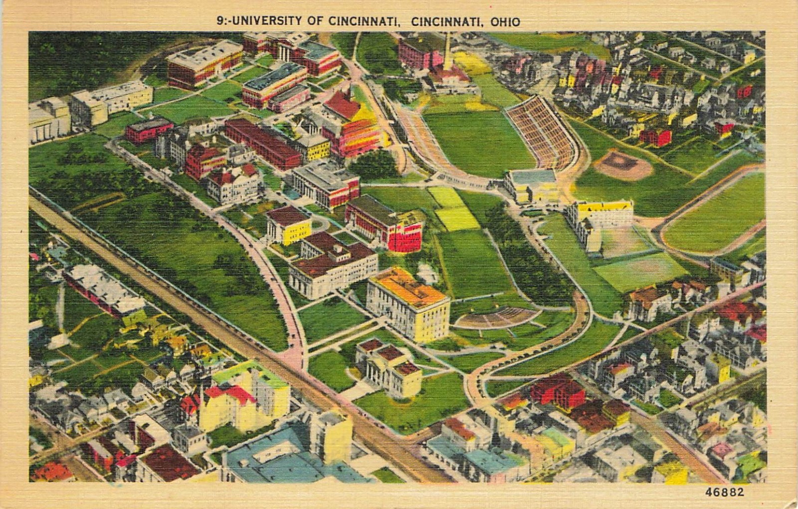 Vintage Ohio OH Postcard Aerial View Campus University of Cincinnati Posted 1942