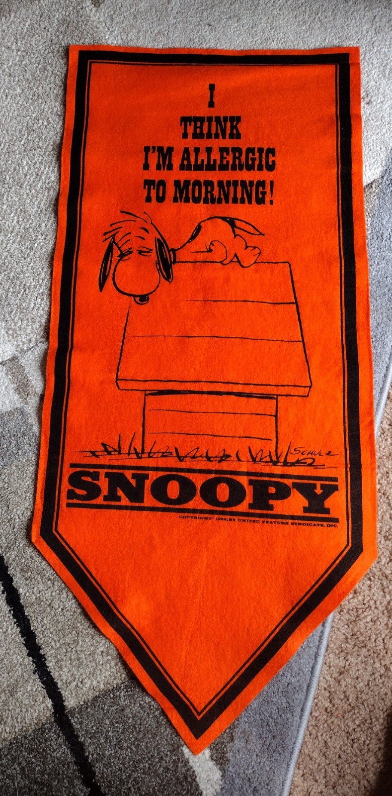 Vintage 1968 Snoopy Felt Banner Vintage 1968 Snoopy Felt Banner