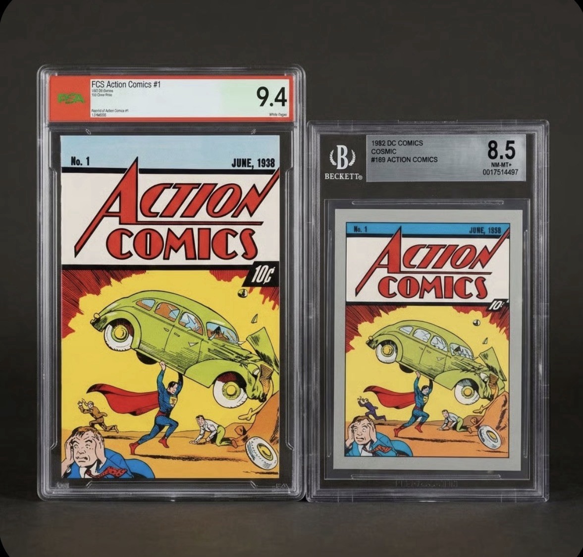 1992 Action Comics #1 Comic Book PSA 9.4 & 1992 DC Cosmic Card # 169 Beckett 8.5