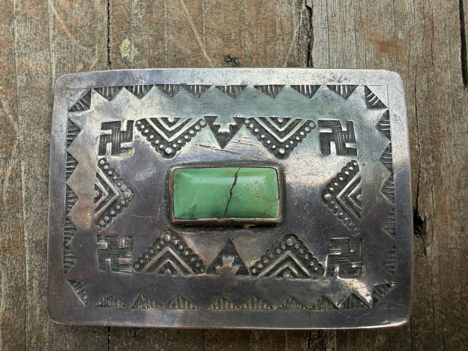 NATIVE AMERICAN NAVAJO TURQUOISE & STERLING RARE WHIRLING LOG BELT BUCKLE