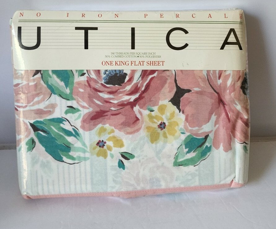NWT VTG  Utica J.P Stevens Field of flowers Floral King Flat Sheet Pink 