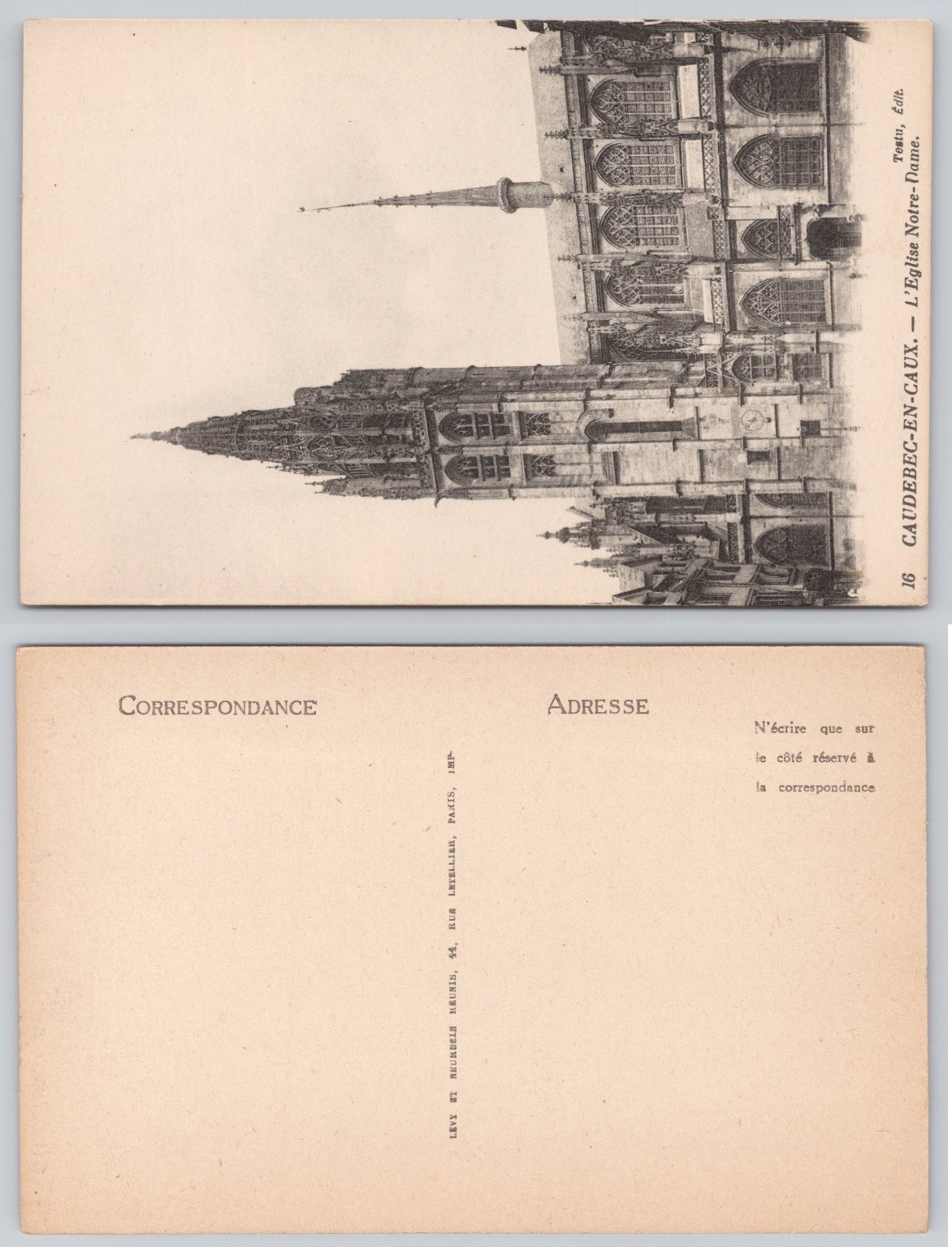 Caudebec-en-Caux Notre-Dame Church Vintage Postcard Levy et Neurdein
