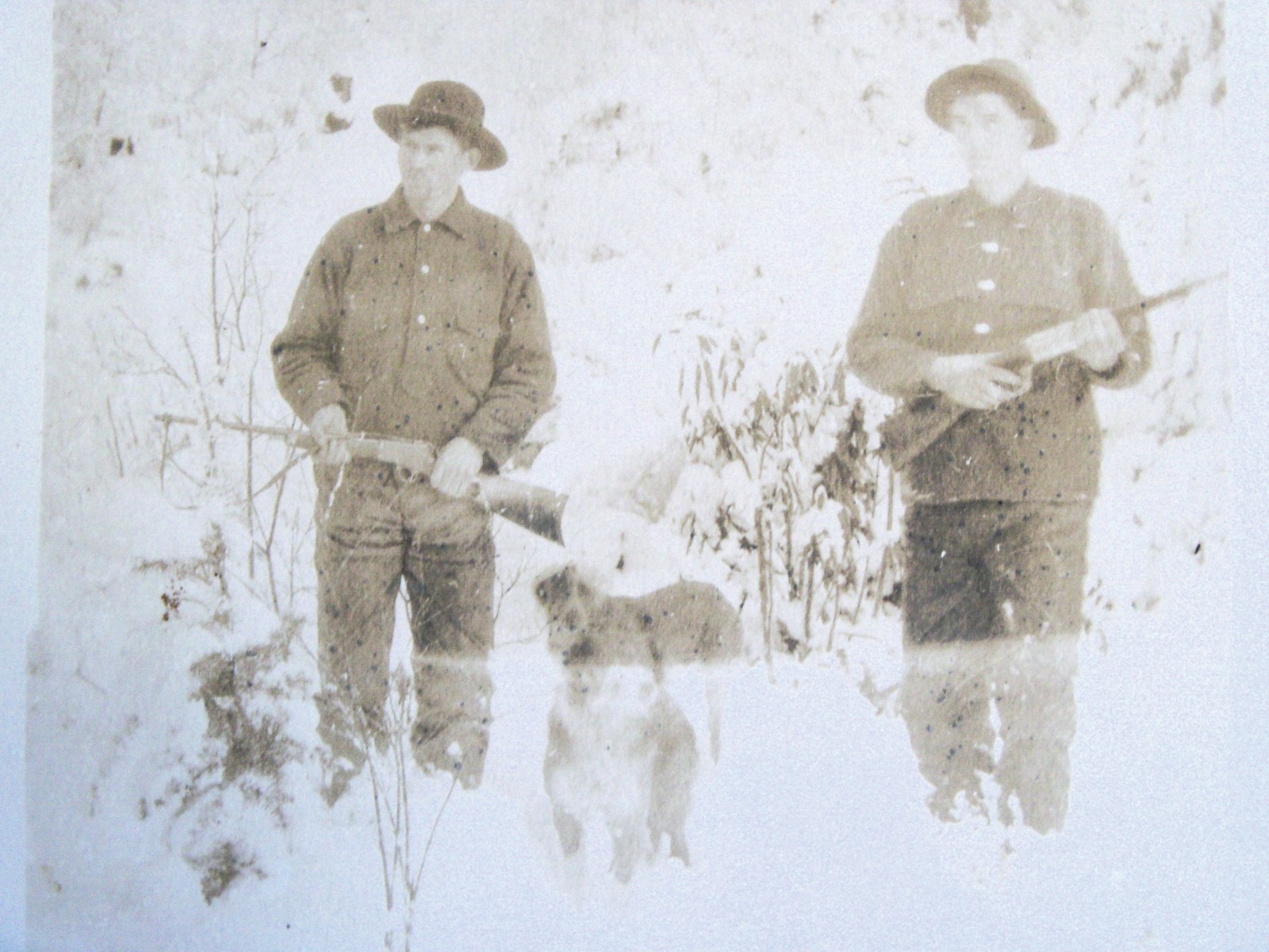 RPPC HUNTERS WITH DOGS RIFLES IN SNOWY WOODS c. 1910\'s REAL AZO PHOTO POSTCARD RPPC HUNTERS WITH DOGS RIFLES IN SNOWY WOODS c. 1910\'s REAL AZO PHOTO POSTCARD