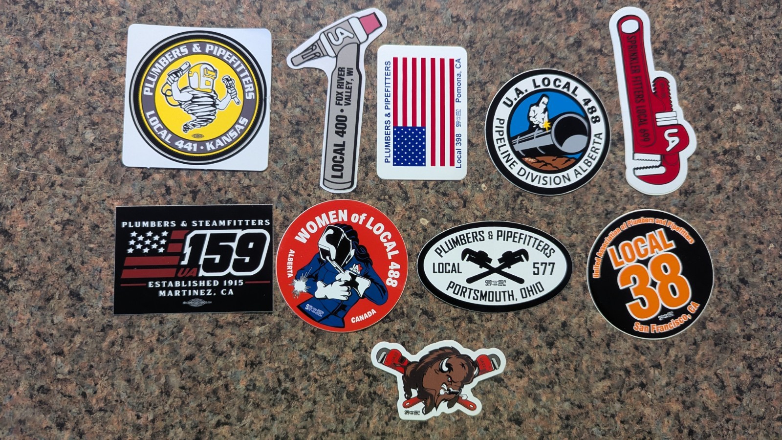 10 UA PLUMBERS PIPEFITTERS STEAMFITTERS UNION STICKER LOT STEAMFITTER 44