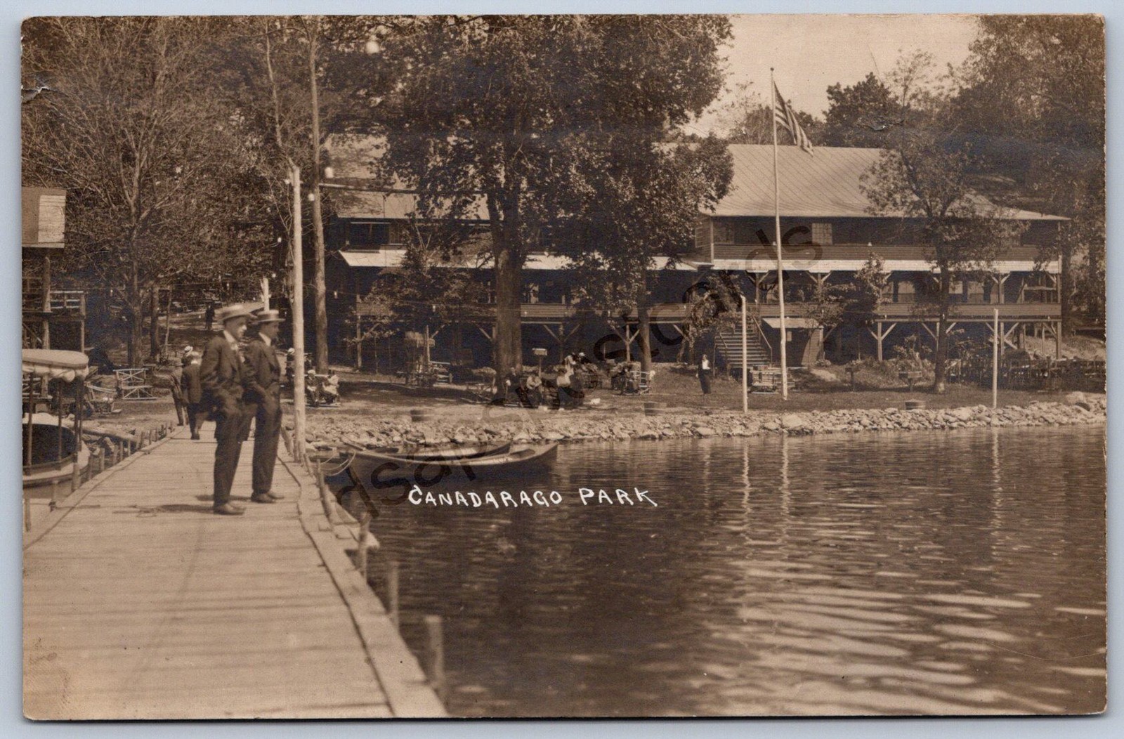 K32/ Canadarago Lake New York RPPC Postcard c1910 Park Hotel Dock 978